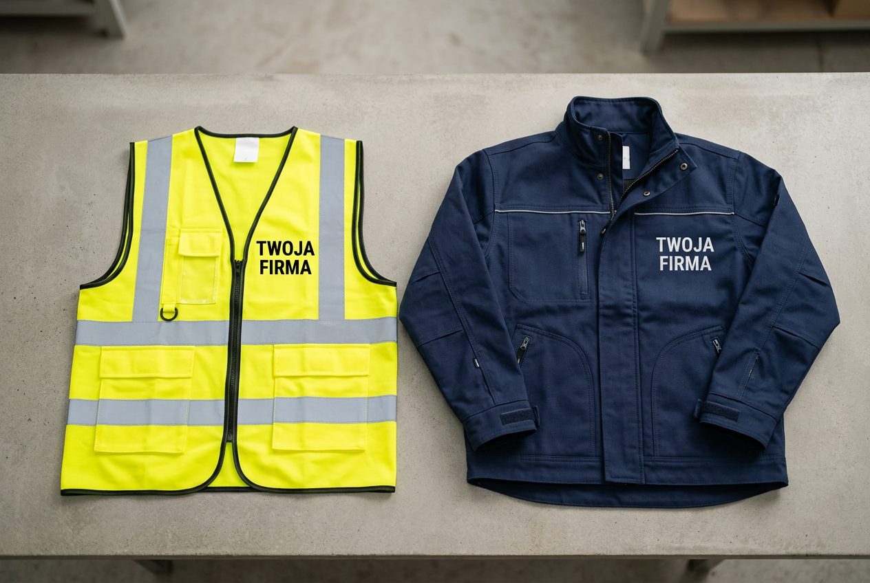 Kamizelka hi-vis i kurtka robocza z logo firmy
